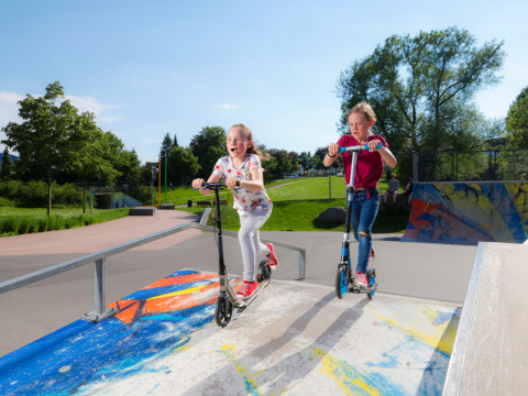 Kids on Scooters in the skatepark